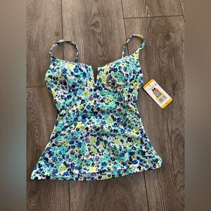 Anne cole woman’s blue ditsy floral swim top